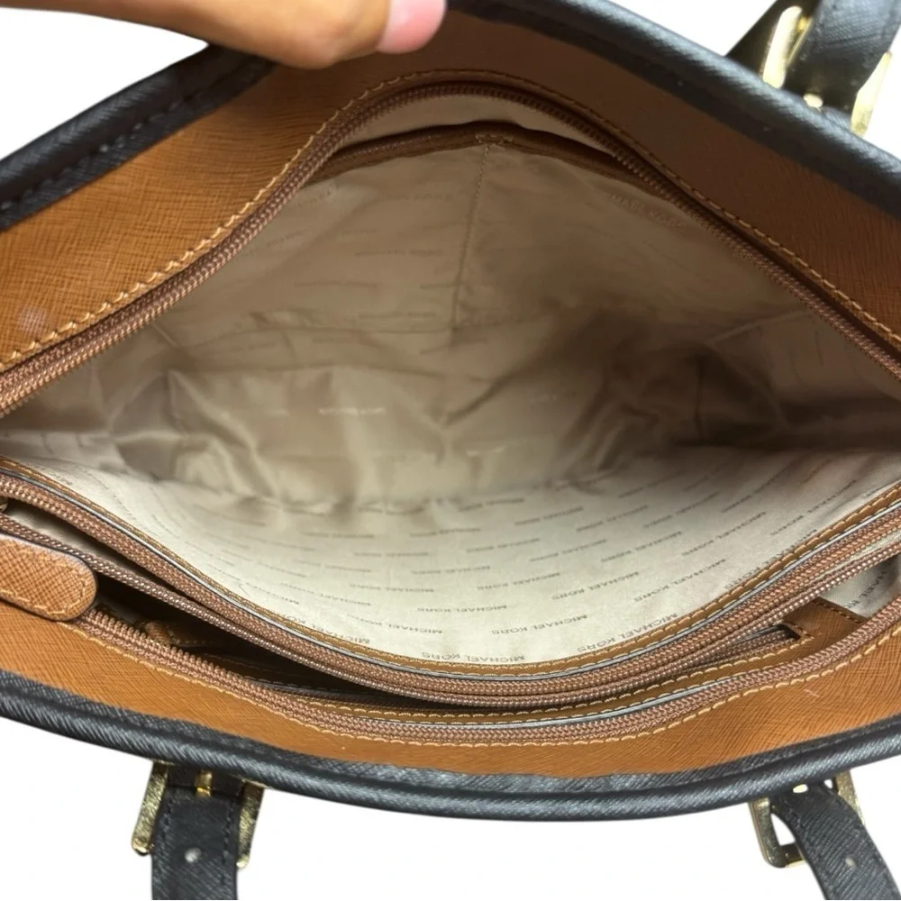 Michael Kors Jet Set Medium Saffiano Leather Colorblock Tote Bag Brown & Black